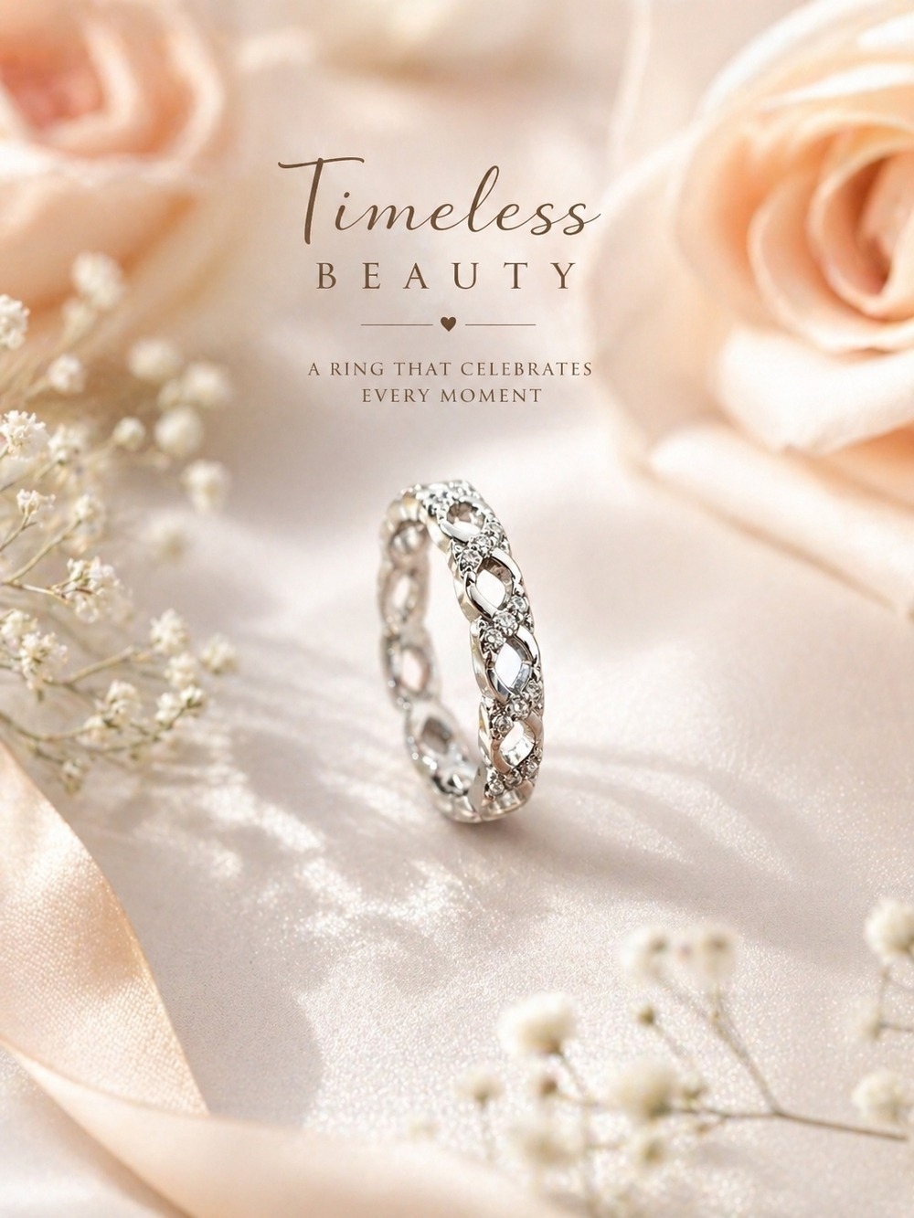 Sterling Silver Marquise Link Cubic Zirconia Eternity Ring Silver